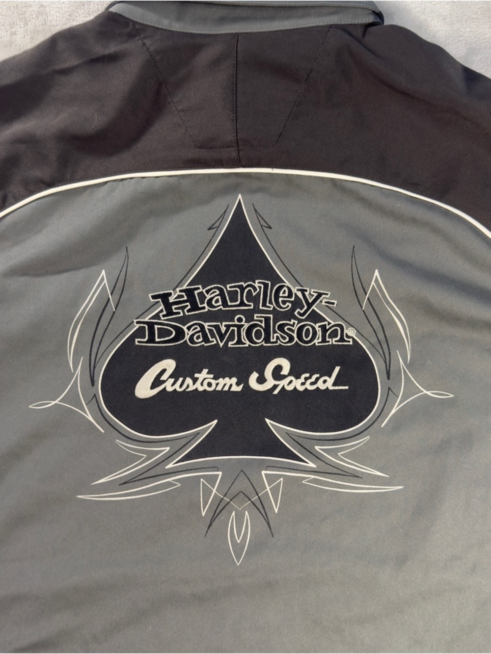 Vintage Harley-Davidson Custom Speed Ace of Spades Button Up Shirt Men's Sz  L - Picture 2 of 8